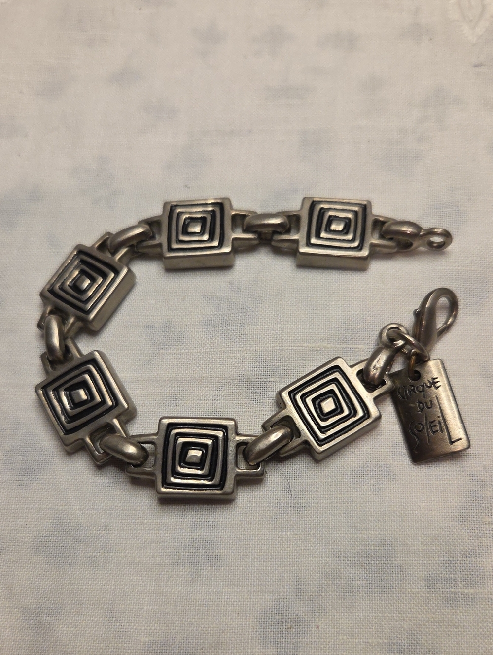 CIRQUE DU SOLEIL 1998 Square Link Sterling-Style Bracelet w/Black Inlay-Unisex